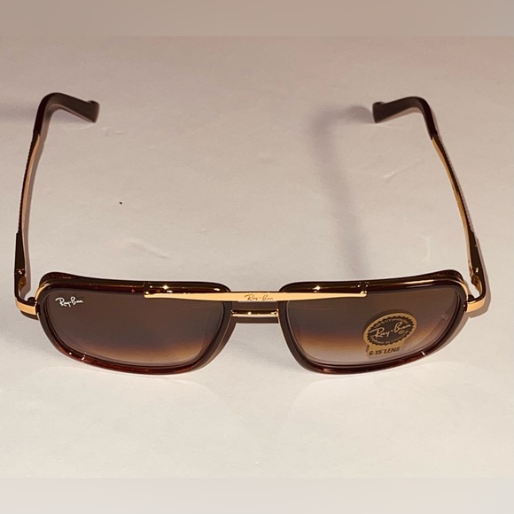 RAY-BAN AVIATORRB 4413 54-14 I45 SQUARE METAL BROWN SHADE/GOLD UNISEX SUNGLASSES - Picture 14 of 15